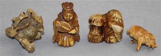 Four Japanese ivory or bone figures, late 19th / early 20th century, 3.1cm - 3.7cm